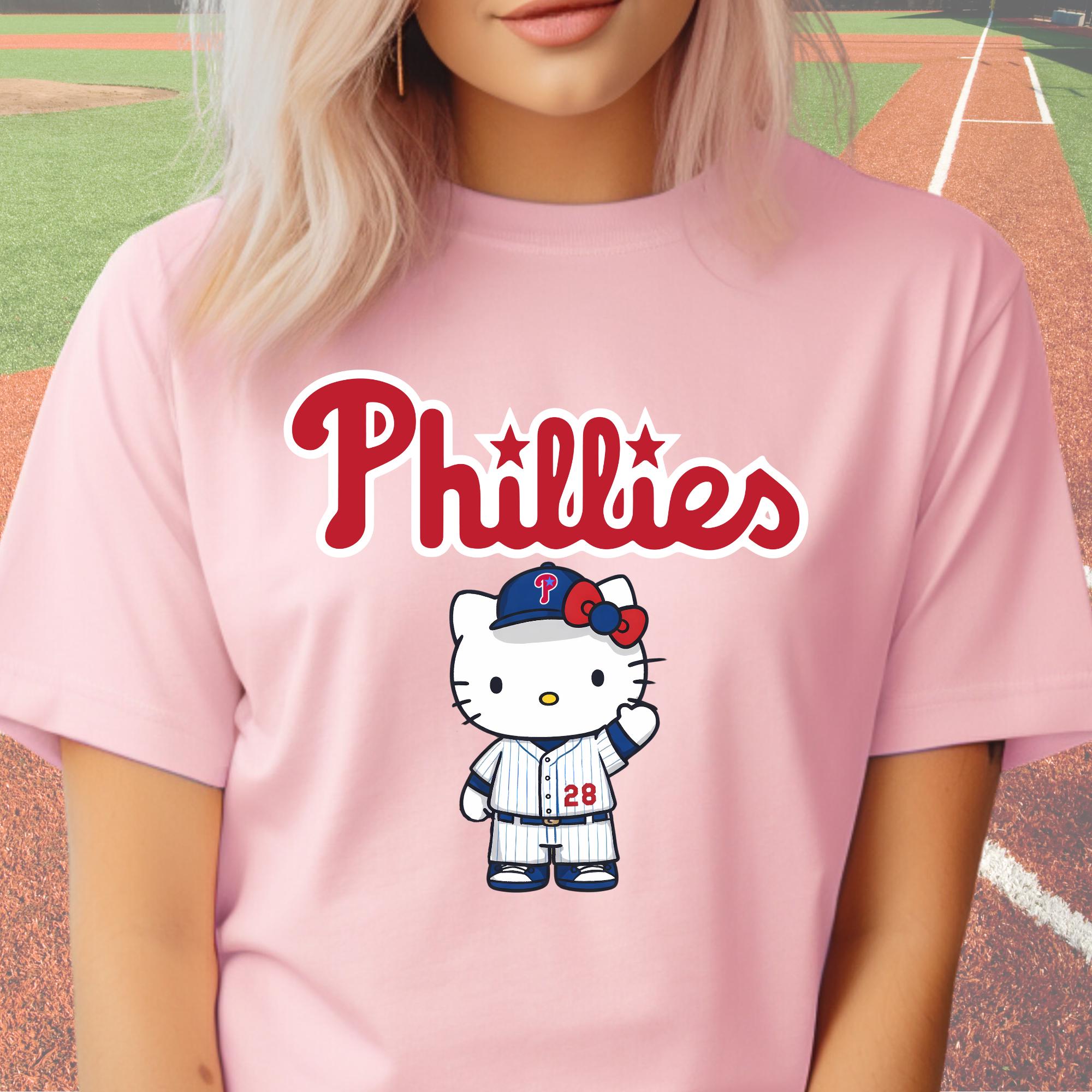 Hello Kitty Phillies Shirt, Baseball Girl Tee, Kawaii Sports Shirt, Cute Philly Fan Shirt, Game Day T-ShirtPhillies Baseball Hello Kitty Tee