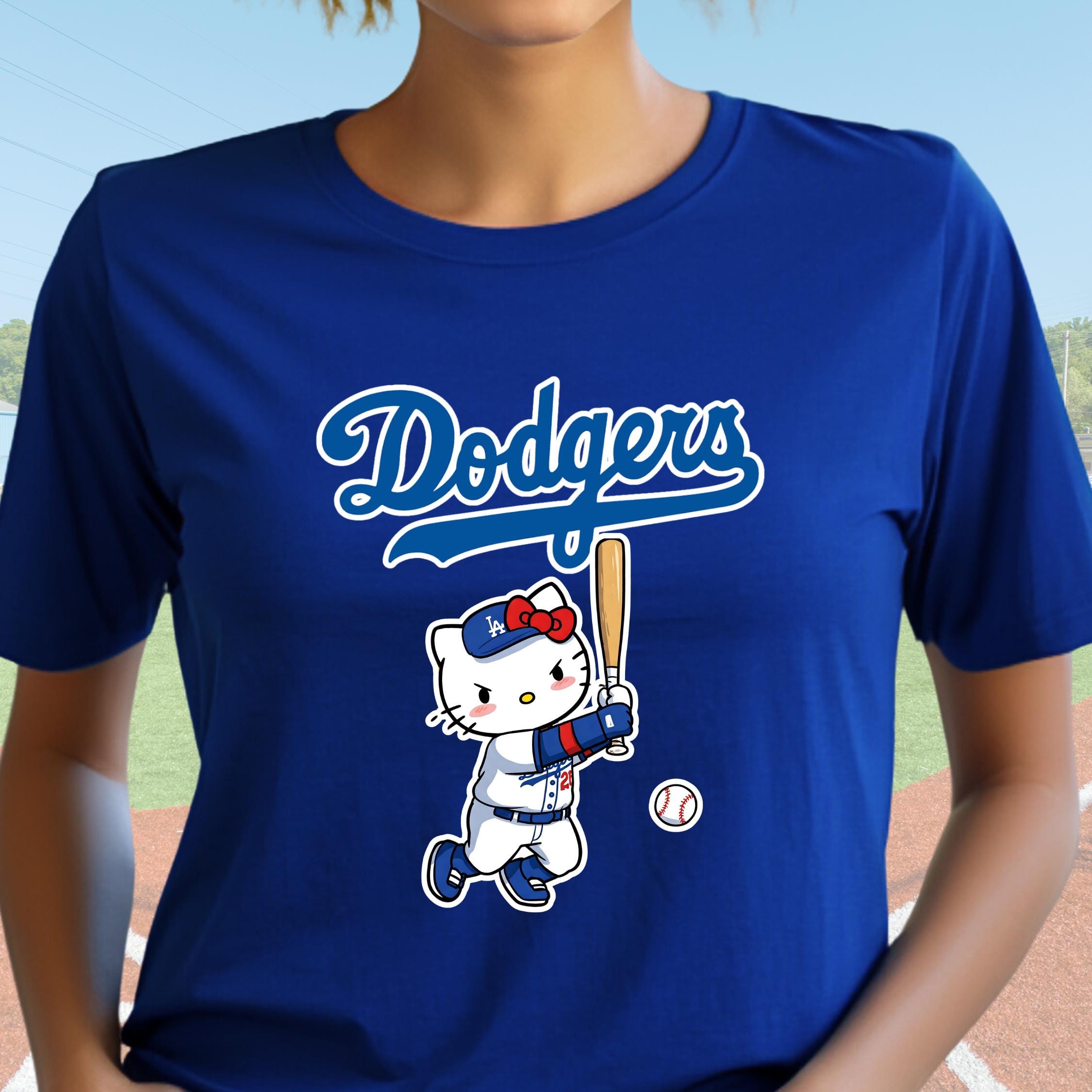 Dodgers Hello Kitty T-Shirt, LA Baseball Shirt, Cute Sports Fan Tee, Pink Dodgers Shirt, Women?s Game Day Outfit, Retro Baseball LA Tee