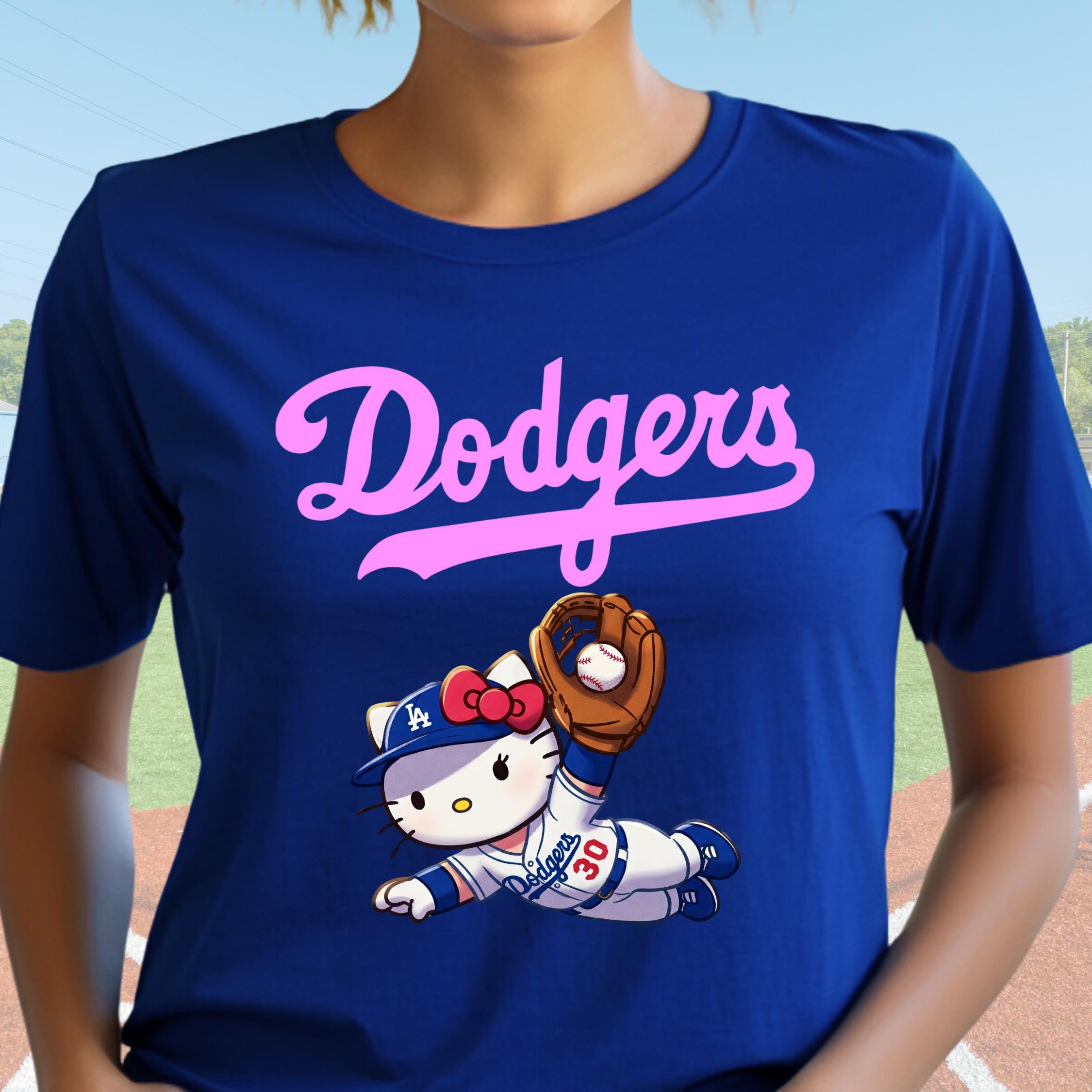 Dodgers Hello Kitty T-Shirt, LA Baseball Shirt, Cute Sports Fan Tee, Pink Dodgers Shirt, Women?s Game Day Outfit, Retro Baseball LA Tee