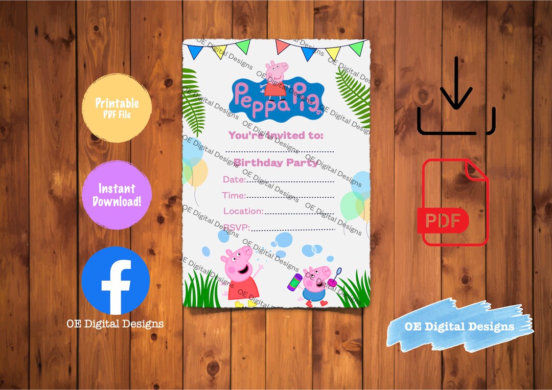 Peppa Pig Invitation Peppa Pig Party Invite Template - Etsy