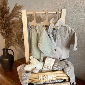 Baby wardrobe - wooden box with clothes rail