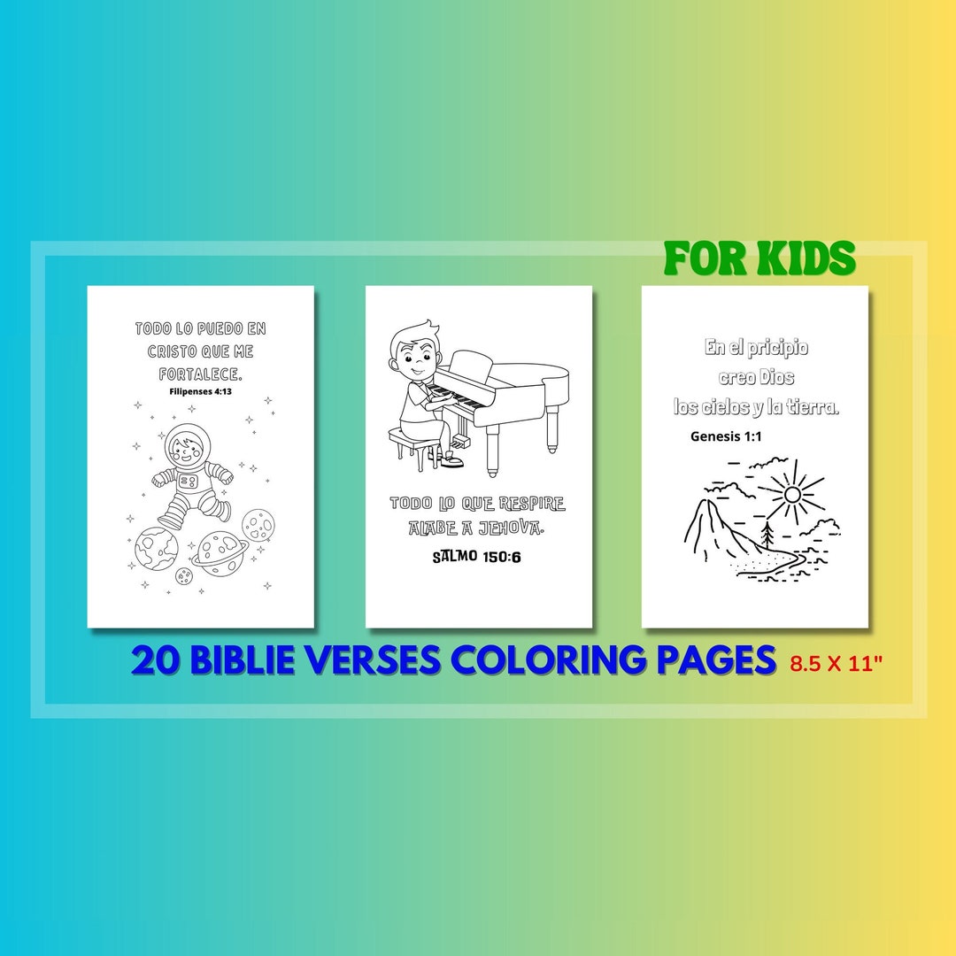20 Kids Bible Verse Printables Sheets for Coloring spanish Version - Etsy