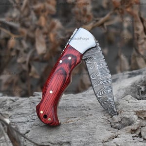 Premium Handmade Damascus Folding Pocket Knife Pakka Wood Handle Birthday Gift Folding Knife Groomsmen Gift Anniversary wedding gift for men