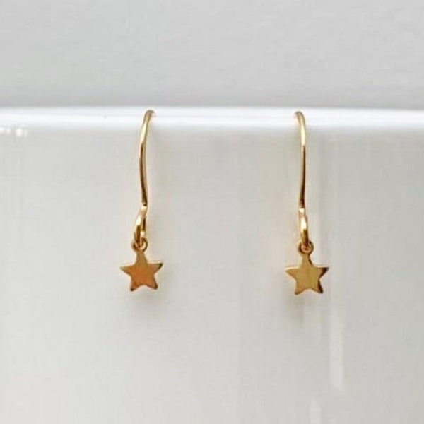 Gold Star Earrings Gold Star Drop Earrings Simple Dangly Earrings Handmade Earrings Jewellery Gift for Girlfriend Christmas Present Mother