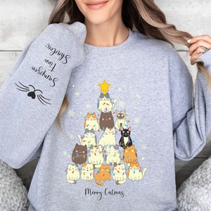 Cute custom Cat Christmas Sweatshirt, Personalized cat sweatshirt, Cat Lover Gift For Christmas, Holiday Sweatshirt, Cat Mom Shirt
