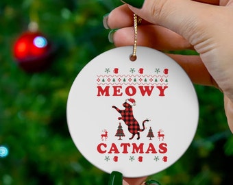 Merry Catmas julgransprydnad, kattjulgransprydnad, rolig kattjulgransprydnad, Mjau jul, kattjul, rolig kattjul