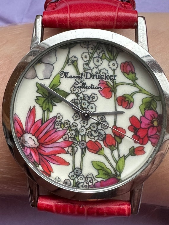 Marcel Drucker Collection Ladies Watch With Floral Face and Red