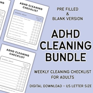 ADHS Checkliste Putzen Allgemeine Bereiche Bundle Printable & Digitaler Planer für Erwachsene