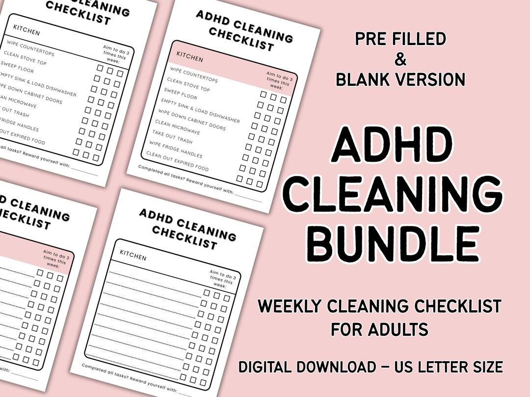 ADHD Cleaning Checklist Kitchen Edition Printable & Digital PDF