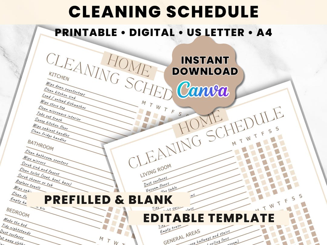 Editable Cleaning Schedule Printable, Weekly Chore Chart (PDF) - Etsy
