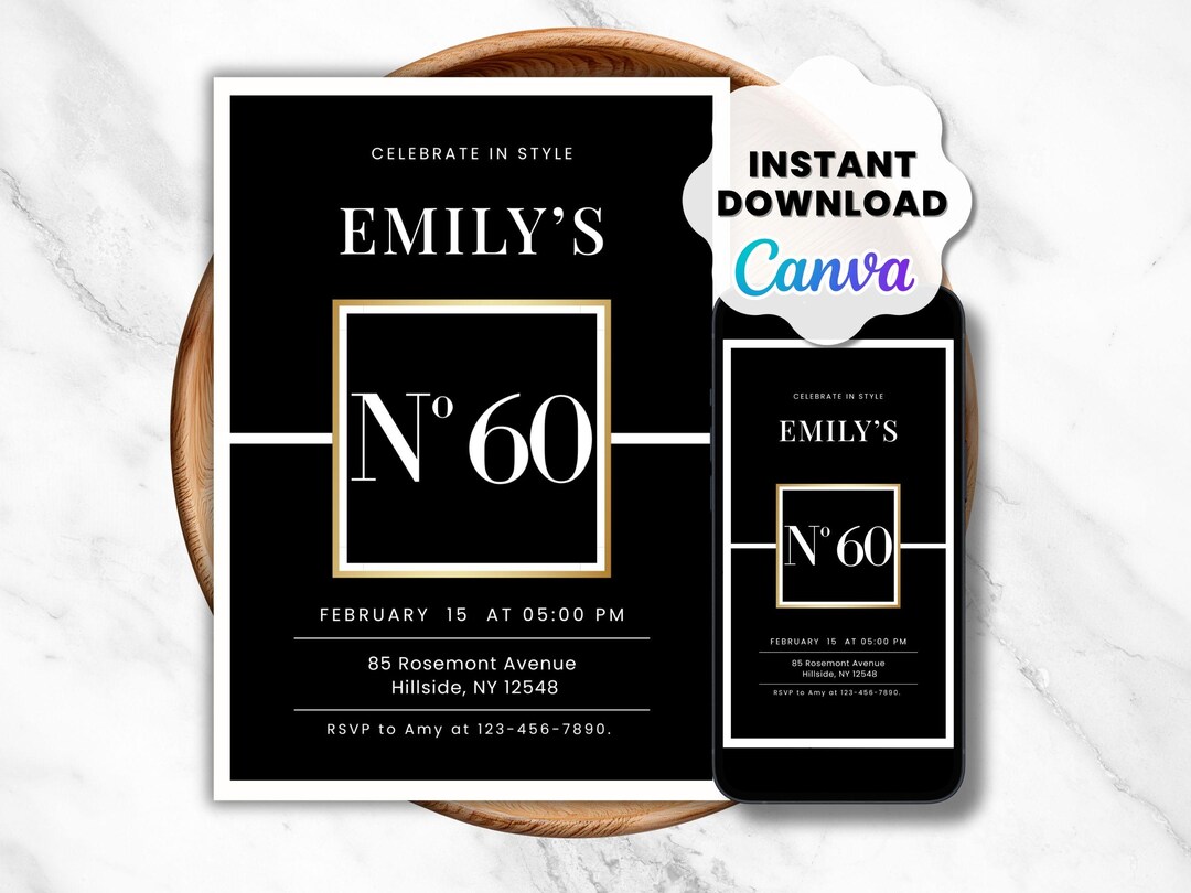 Editable Birthday Invitation Template, Elegant Black and Gold Canva ...