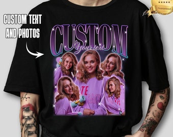 Camiseta Bootleg Rap personalizada, camisa pirata personalizada, camisa con foto personalizada, regalo para novio, personaliza tu propia camisa pirata, regalo de Navidad para marido