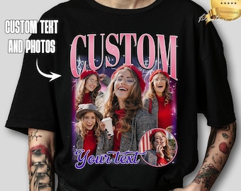 Camiseta Bootleg Rap personalizada, camisa pirata personalizada, camisa con foto personalizada, personaliza tu propia camisa pirata, regalo para novio, regalo de Navidad para marido