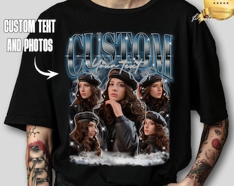 T-shirt de rap bootleg personnalisé, chemise de contrebande personnalisée, chemise photo personnalisée, cadeau pour petit ami, personnalisez votre propre chemise de contrebande, cadeau de Noël de mari