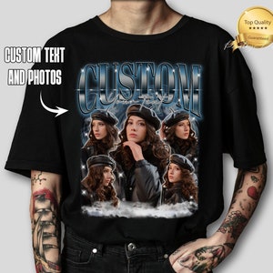 Camiseta Bootleg Rap personalizada, camisa pirata personalizada, camisa con foto personalizada, regalo para novio, personaliza tu propia camisa pirata, regalo de Navidad para marido imagen 1