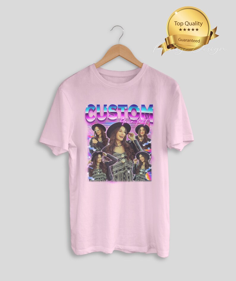 Custom Bootleg Rap Tee, Personalisiertes Bootleg Shirt, Personalisiertes Foto Shirt, Geschenk für Freund, Ehemann Weihnachtsgeschenk Light Pink