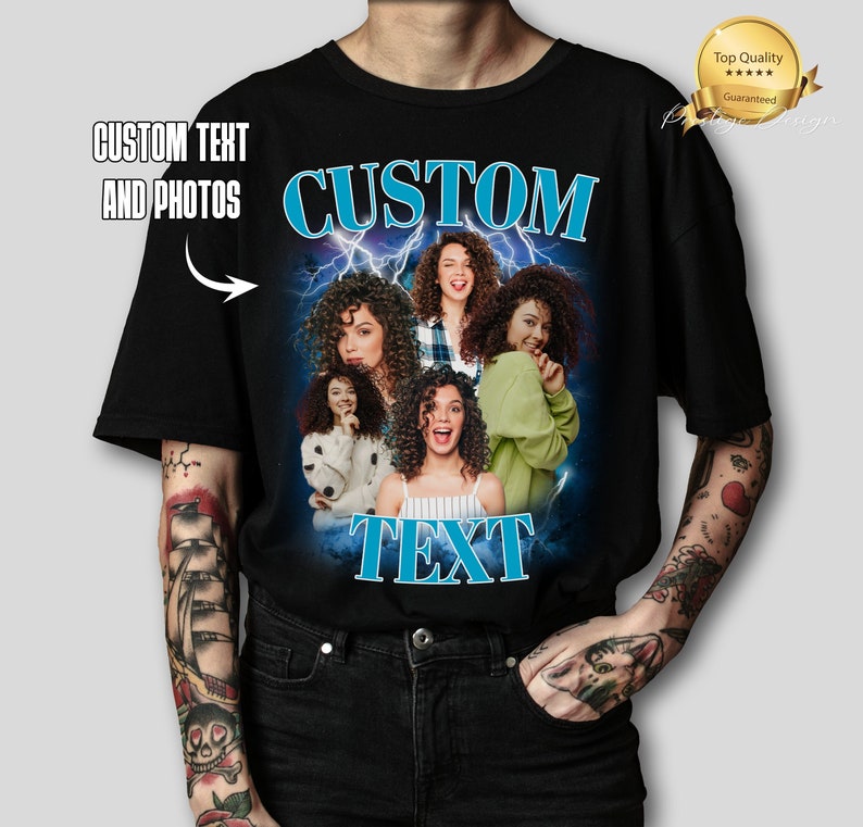 Custom Bootleg Rap Tee, Personalisiertes Bootleg Shirt, Personalisiertes Foto Shirt, Weihnachtsgeschenk für den Ehemann, Valentinstag Shirt Bild 1