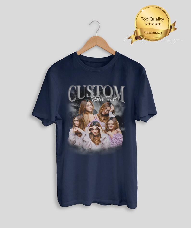 Custom Bootleg Rap Tee, custom your own bootleg shirt, custom bootleg shirt, custom photo shirt, husband christmas gift, valentine day shirt Navy