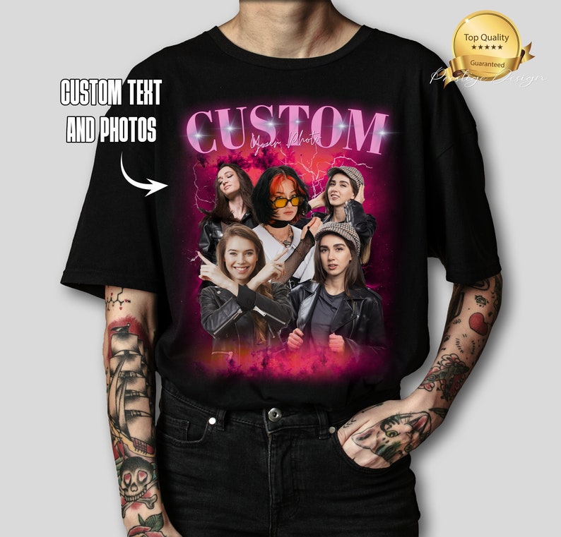 Camiseta Bootleg Rap personalizada, camisa pirata personalizada, camisa con foto personalizada, regalo de Navidad para marido, personaliza tu propia camisa pirata, camisa del día de San Valentín imagen 1