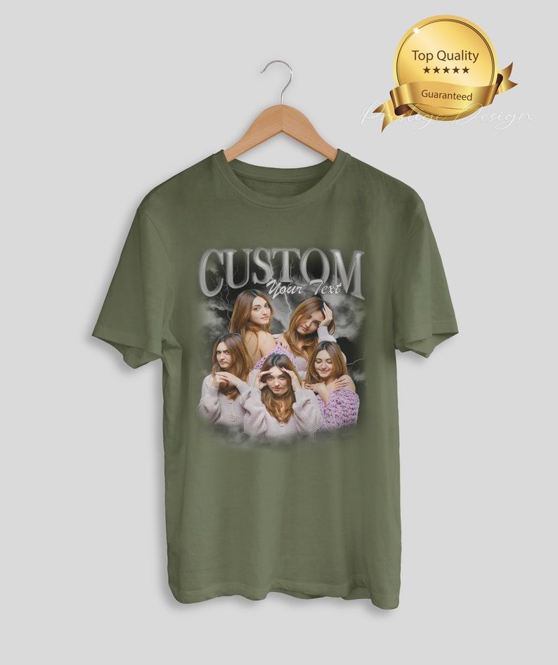 Custom Bootleg Rap Tee, custom your own bootleg shirt, custom bootleg shirt, custom photo shirt, husband christmas gift, valentine day shirt Military Green