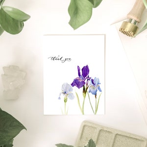 Bedankt irisbloemen | Handgetekende bedankkaart | Ontworpen en geïllustreerd door kunstenaar | Mix & Match-korting