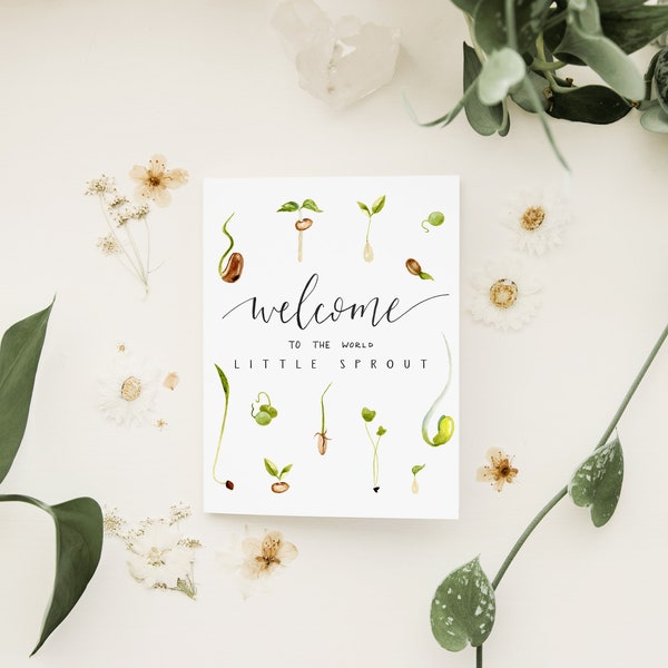 Welcome to the World Little Sprout | Hand Drawn Card | Artist Designed + Illustrated | Mix & Match Discount