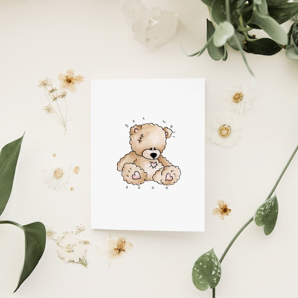 Teddy Bear | Hand Drawn Get Well Soon Card | Artist Designed + Illustrated | Mix & Match Discount