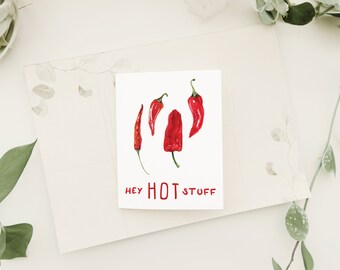 Hé les trucs chauds | Carte de piments dessinés à la main | Artiste conçu + illustré | Remise Mix & Match