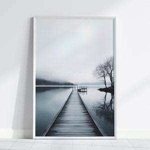 TRANQUIL PIER - Misty Lake Digital Print, jetty print, home decor, wall art, wall decor, urban art, lake poster, minimalist art, modern art