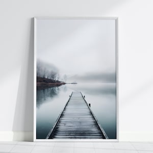 MISTY LAKE JETTY - Serene Waterfront Digital Print, jetty print, home decor, wall art, wall decor, urban art, lake poster, minimalist art