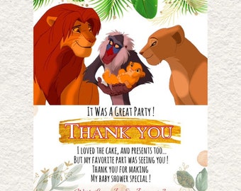 Printable Lion King Thank You Card A Little King Baby Shower Thank You ...