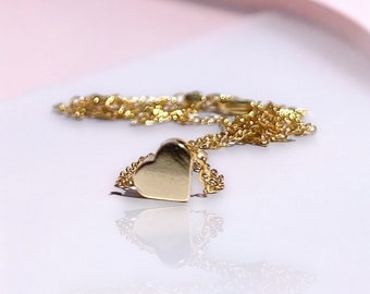 Minimal Heart Necklace, Sliding Dainty Heart Charm Necklace, Small Heart Necklace,Handmade Jewelry, heart necklace gold, couple necklace