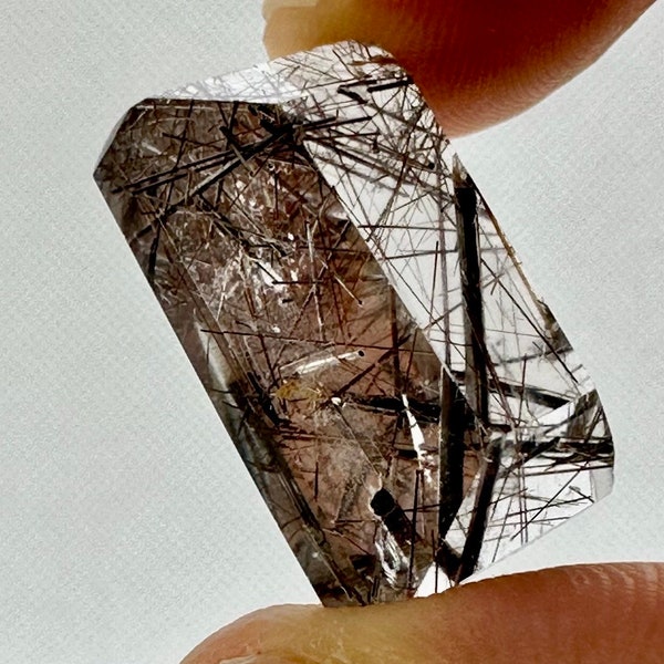 Black Rutile Tourmalinated Quartz Cabcochon Rectangle Cut / Natural Brazilian Rutilated Crystal Inclusion / Reiki Pendant Jewelry Making