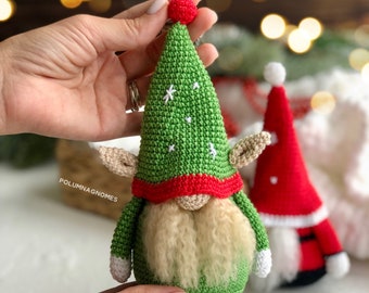 Crochet Winter Gnome Pattern, Christmas tree gnome, Amigurumi Gnome, Christmas ornament crochet pattern