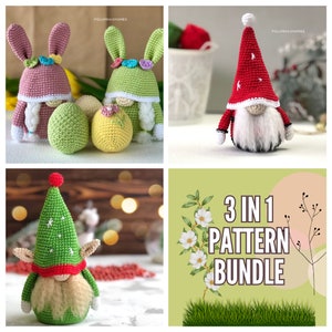 3-in-1 Crochet Gnomes patterns: Spring, Holiday, Winter | Easter bunny patterns, Amigurumi patterns bundle | PDF Pack