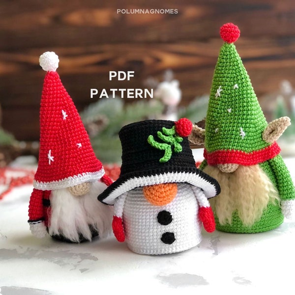 Crochet Christmas Tree Gnome Patterns, - Amigurumi Grumpy Gnomes - DIY Christmas Ornaments  - Creative Christmas Gift