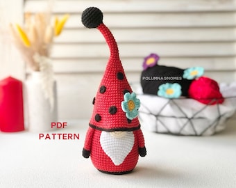 Crochet Summer Gnome Pattern, Ladybug gnome crochet pattern, Amigurumi Gnome pattern, Gnome amigurumi pattern with crochet Flower pattern