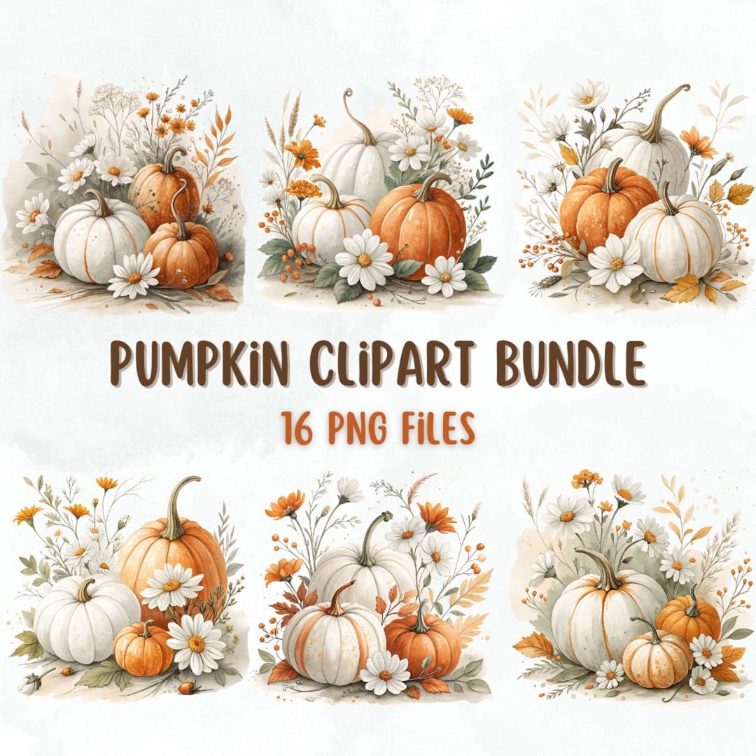 Set of Clipart Watercolor Pumpkin, Flowers and Pumpkin, Pumpkin Png for ...