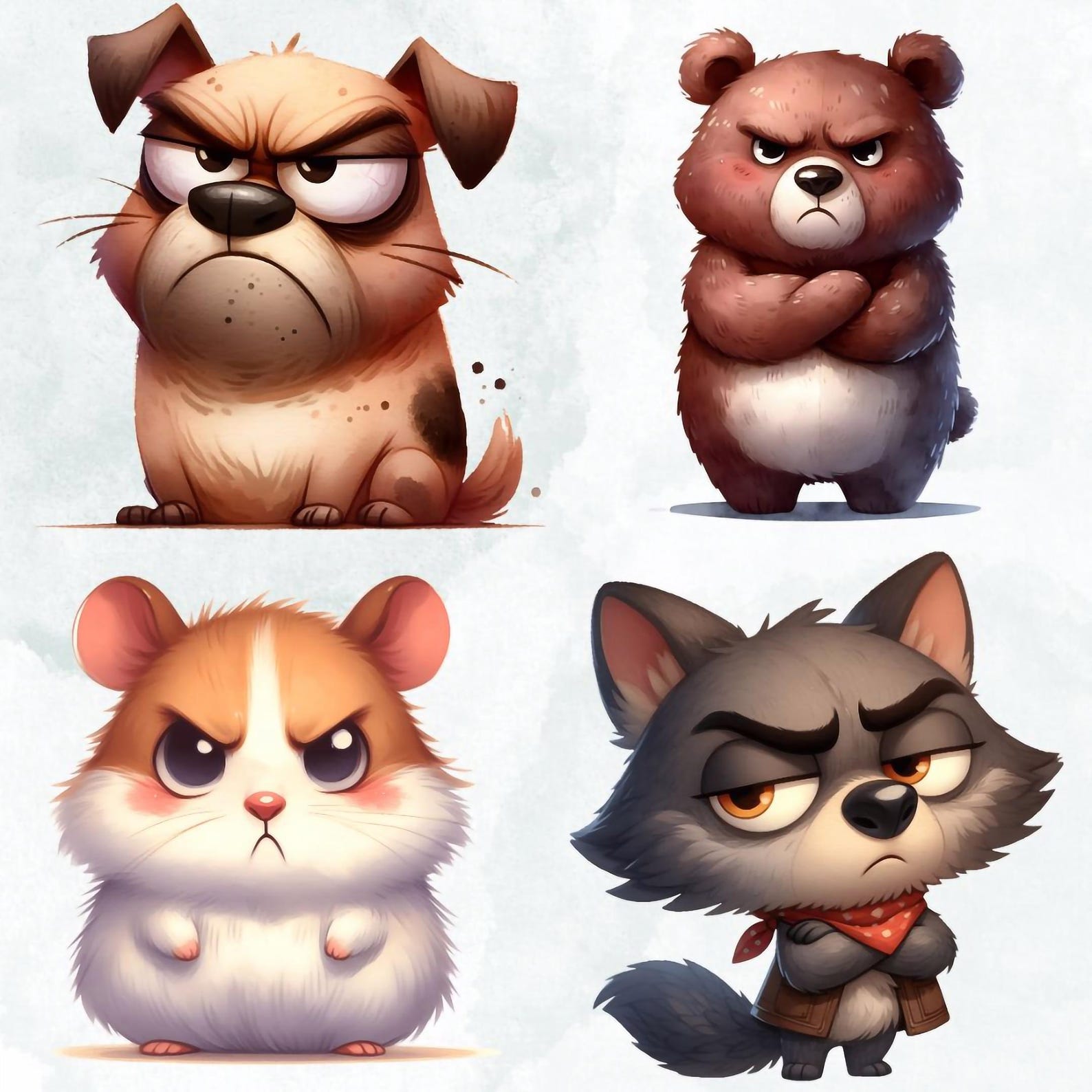 Grumpy Animals Clipart Set,grumpy Animals Png,angry Pets to Create ...
