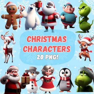 Cute Christmas Characters Clipart,Christmas clipart on transparent background for personal and commercial use,fast download!