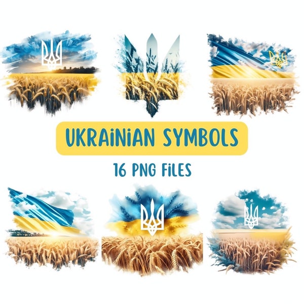 Clipart Ukrainian symbols, flag of Ukraine png, Ukrainian nature clipart, printing on T-shirts, sublimation flag, instant download.