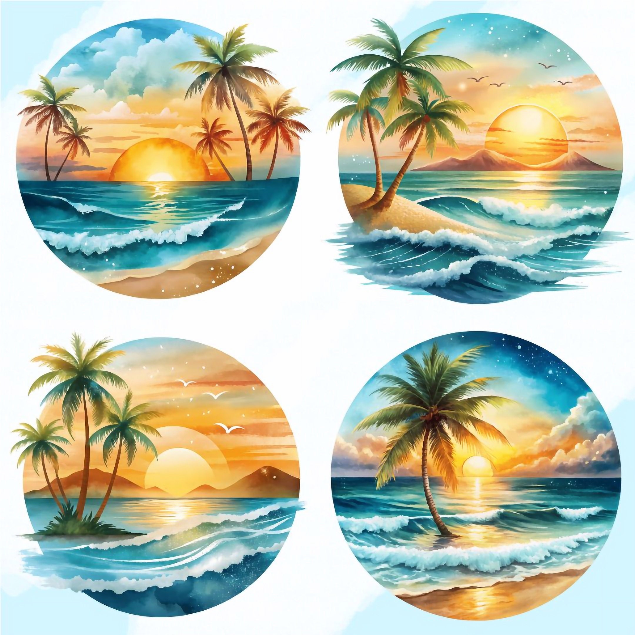 Tropical Sunset Clipart Bundle.a Set of Watercolor Tropical Sunsets for ...