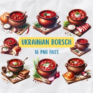 Oekraïense borsjt png, digitale clipart borsjt, nationaal Oekraïens eten, voedselillustraties voor afdrukken, instant download.