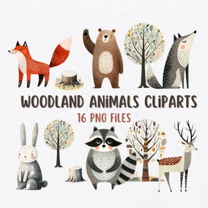 Woodland Animals clipart bundle,cute woodland animals,watercolor animals,animals png,kids room decor,cute woodland friends,instant download