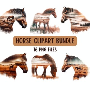 Clipart-Set „Pferd“ png, Pferdeillustration, Naturcliparts, T-Shirt-Druck, Pferdesublimation, direkter Download.