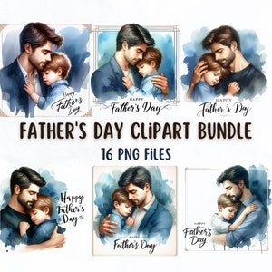 Clipart-Bundle „Vater und Sohn“. 16 Cliparts „Happy Father's Day“ zum Drucken auf T-Shirts, Postern, Sublimation und anderen kreativen Projekten.