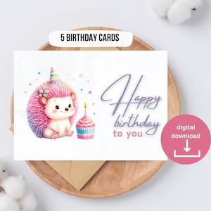 Geburtstagskarte zum digitalen Download, druckbare Geburtstagskarte mit Tierbabys, digitale Postkarte mit niedlichen Tieren für Kindergeburtstagsparty
