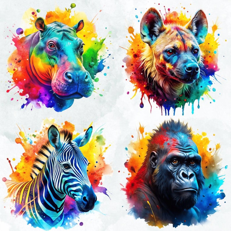 Safari Animals Clipart Bundle, Watercolor Safari African Animals to ...