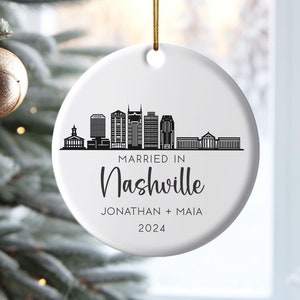 Nashville Skyline personalisierte Weihnachten hängende Verzierung, kundenspezifische Tennessee Hochzeitsgeschenk, verheiratet in Nashville, gezogen nach Nashville, frisch vermählt