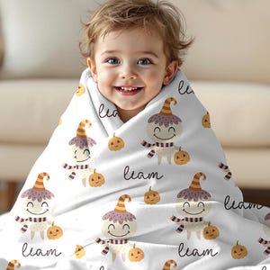 Personalized Halloween Blanket for Kids Custom Name Halloween Gift for Kids Cute Halloween Monster Pumpkin Blanket for Baby First Halloween